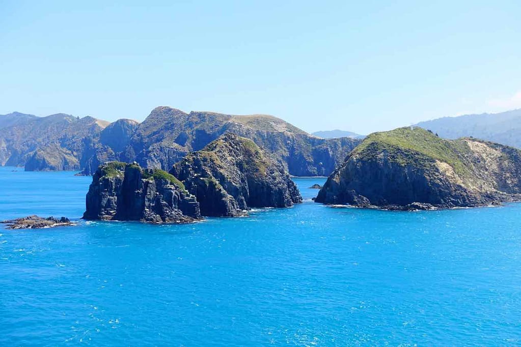 Picton Neuseeland Marlborough Sounds von der Fähre aufgenommen