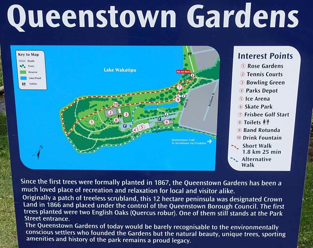 Queenstown Gardens Infotafel, Neuseeland @PetersTravel