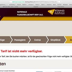 Etihad Airways Buchungsprobleme: "Der gewählte Tarif ist nicht mehr verfügbar"