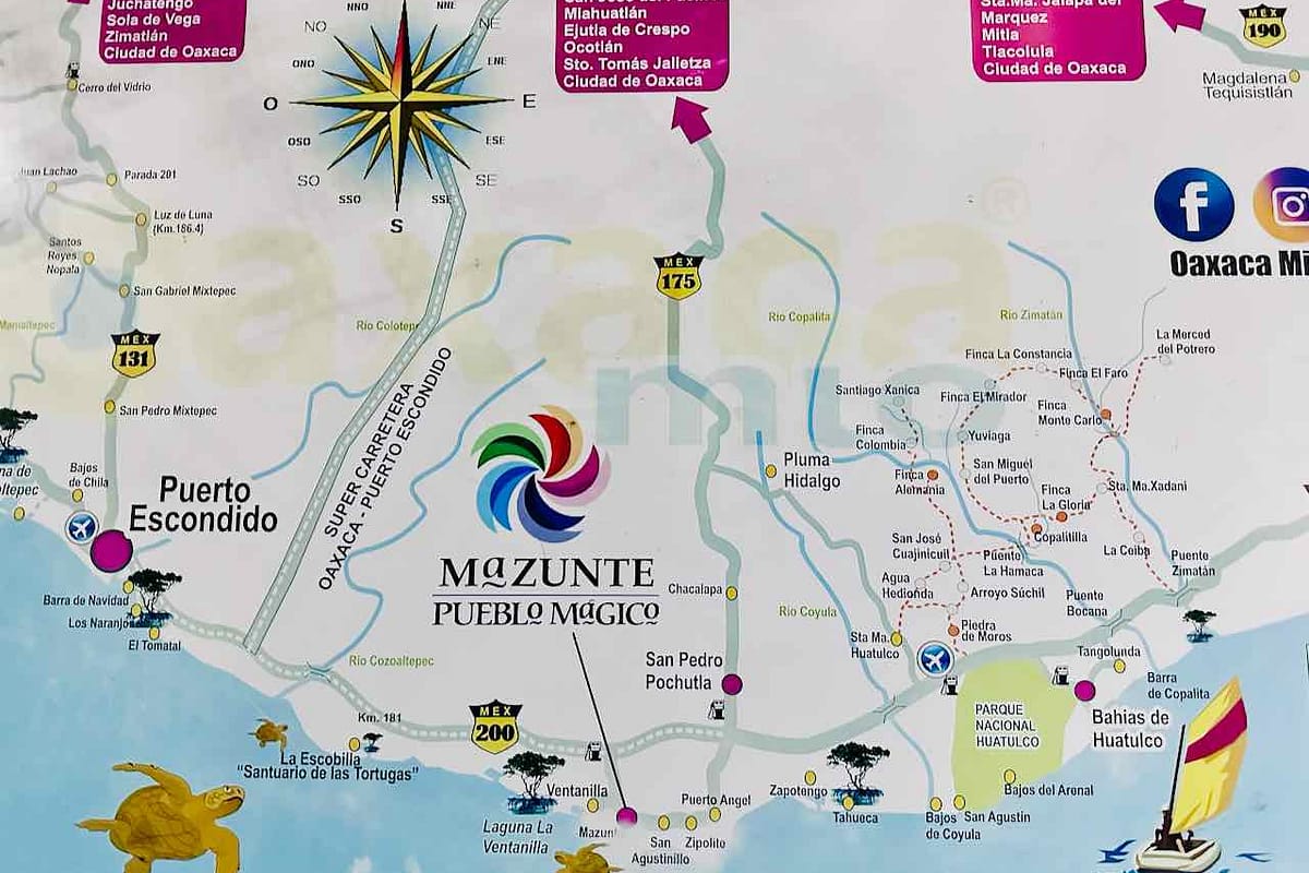 Karte der Umgebung von Puerto Escondido, Mazunte, Zipolite, Mexiko © PetersTravel Peter Pohle
